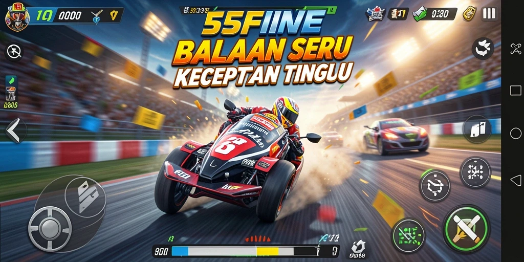 Tampilan gameplay 55FIVE dengan aksi balapan yang penuh kecepatan