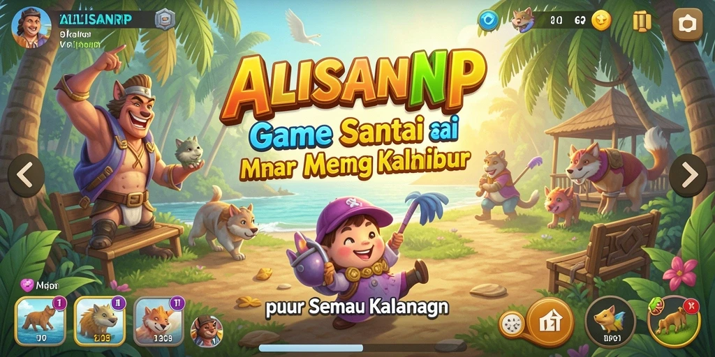 Screenshot gameplay ALISANRP menampilkan karakter lucu dan level berwarna-warni.