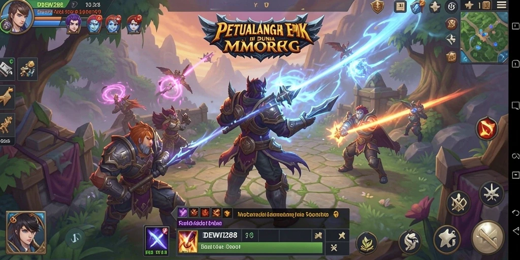 Tangkapan layar menampilkan aksi seru dalam dunia MMORPG DEWI288.