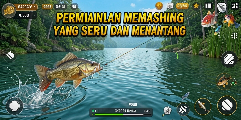 Screenshot utama FO8 menampilkan gameplay memancing yang seru dan menantang.