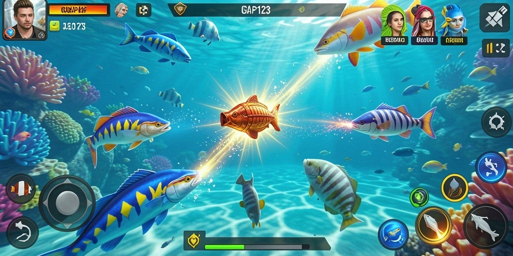 Screenshot gameplay GOCAP123 dengan aksi berburu ikan yang seru.