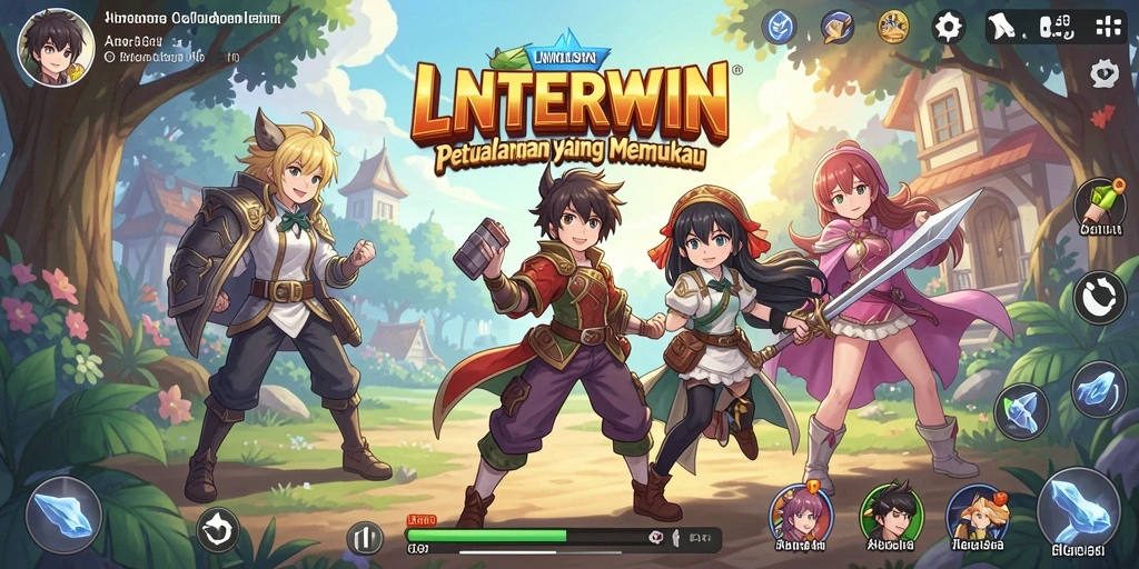 Tampilan gameplay LNTERWIN dengan karakter anime yang dinamis.