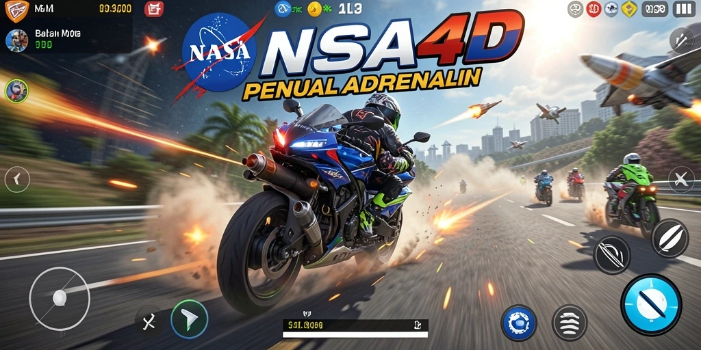 Tampilan gameplay balapan motor yang spektakuler dan mendebarkan.
