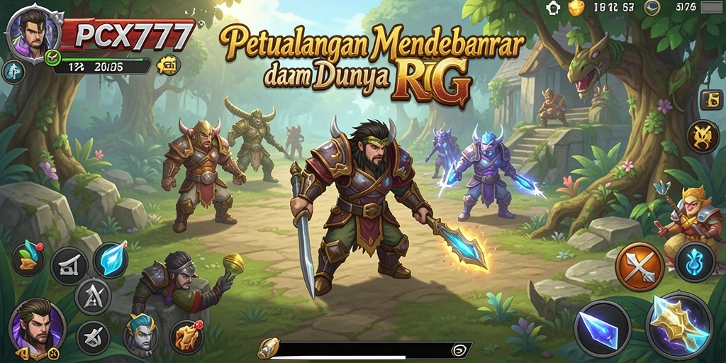 Screenshot menampilkan aksi pertarungan mendebarkan di dunia fantasi PCX777.