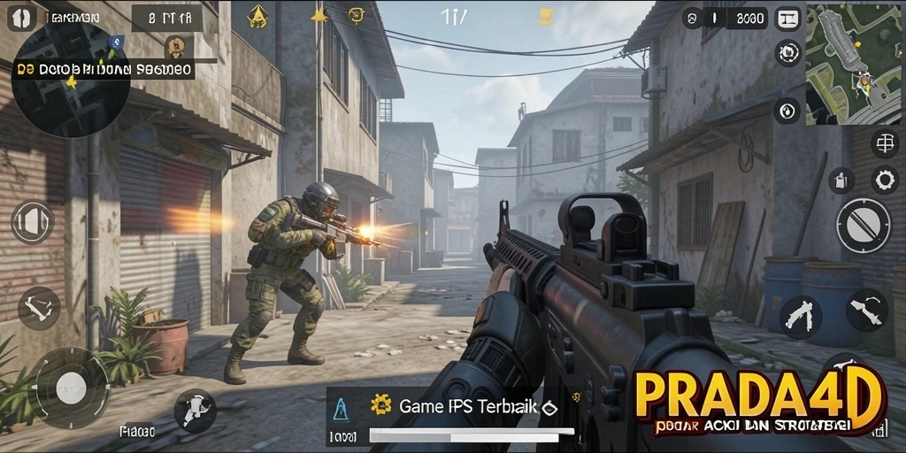 Screenshot PRADA4D memperlihatkan suasana sengit dalam pertempuran FPS.