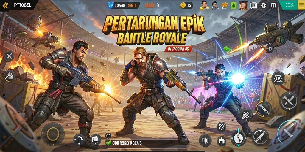 Tampilan gameplay PTTOGEL yang mendebarkan dalam pertempuran Battle Royale.