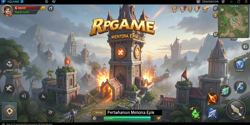 Screenshot gameplay RPGAME menampilkan strategi Tower Defense yang intens.