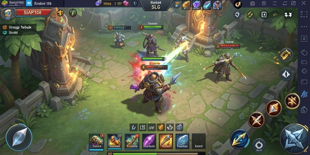 Tangkapan layar menampilkan aksi pertempuran epik dalam game SLG.