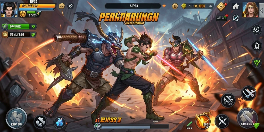 Tampilan screenshot utama SIP33 menampilkan aksi pertarungan yang intens.