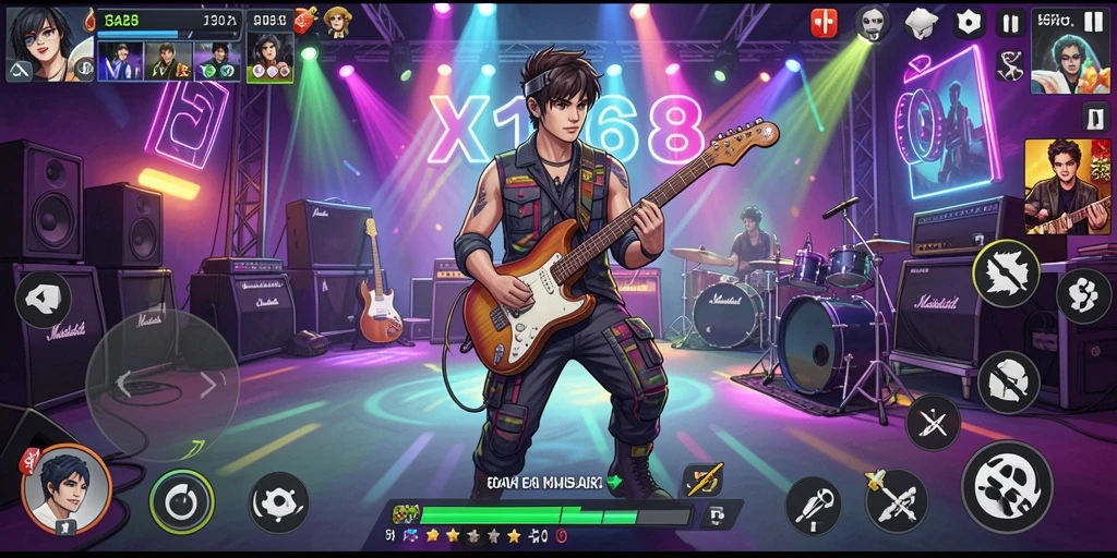 Screenshot gameplay X168 menunjukkan pengguna menikmati musik secara interaktif.